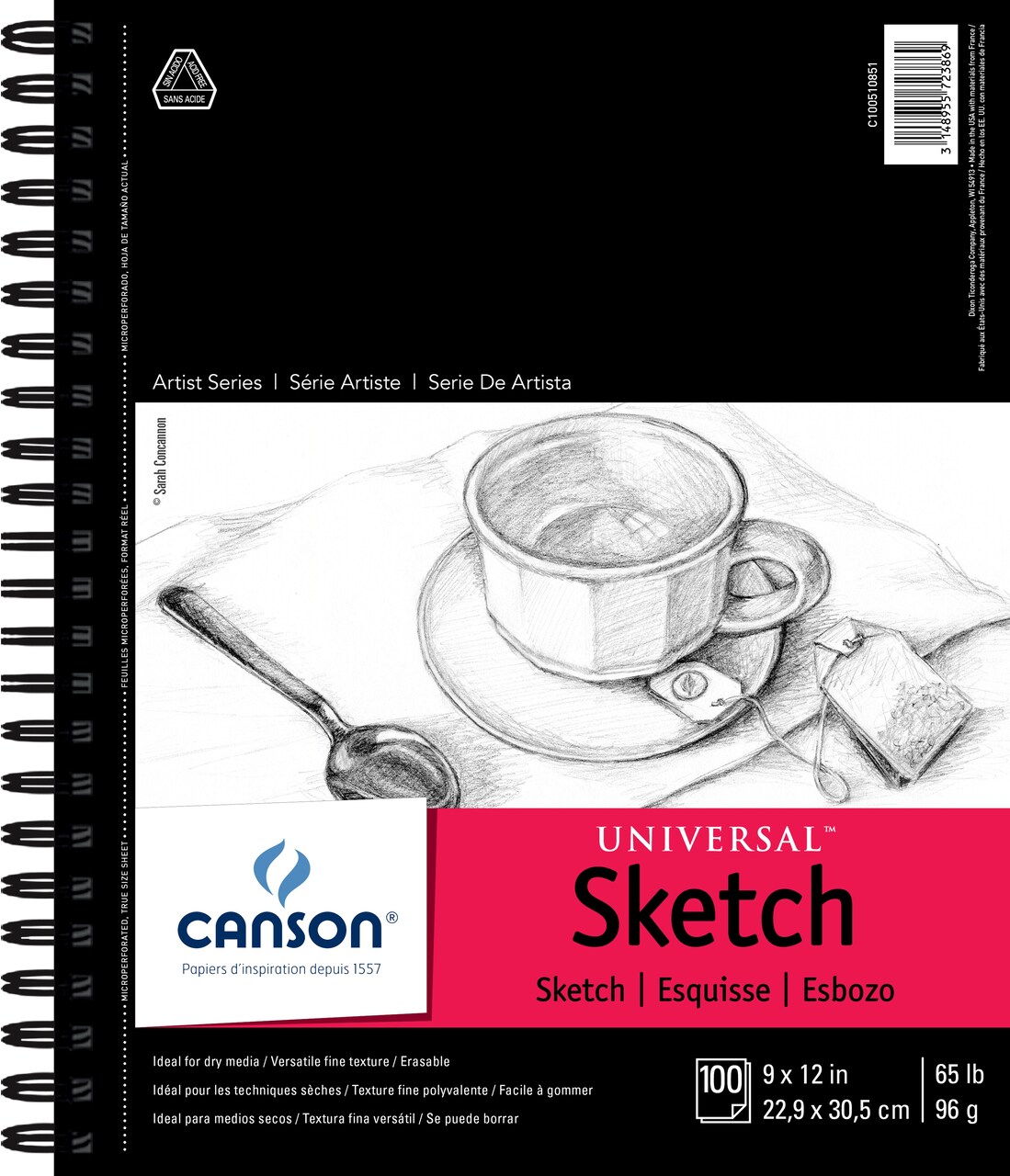 Canson Universal Spiral Sketch Book 9X12-100 Sheets